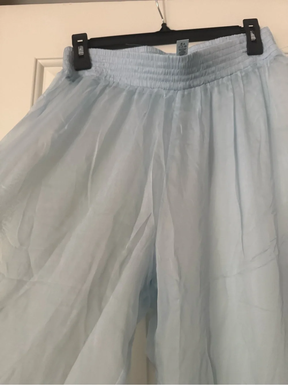 Skims Pale Blue Elastic Waistband Pants 100% silk
